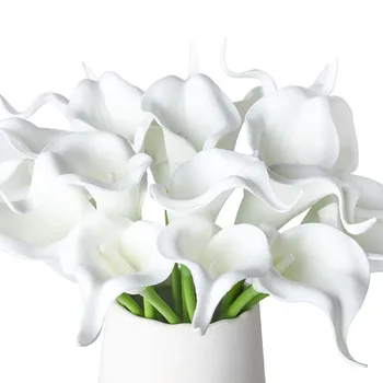 10Pcs Kala Lily Falošné Biele Kvety, Svadobné Kytice Umelé Skutočný Dotyk Latex Kvety Domov Svadobné Party Decor