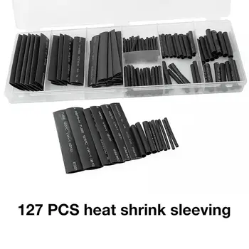 127PCS Black Polyolefínov Zmenšuje Najrôznejších Zmršťovacej Trubice Drôtené Káblové Izolované Sleeving Teplom Zmraštiteľná Hadica