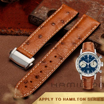 20 mm 22 mm Pštrosie Kožené Watchband pre Hamilton Jazz Khaki Letectva Série H32755851 Popruh Skladacia Spona Náramku Čierna Hnedá