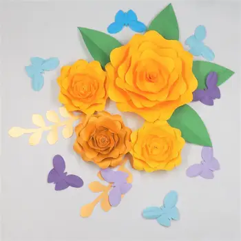 2018 Sada 4 Veľké Papierové Kvety, Ozdobné Kvetom, 6 Listov 8 Motýle Svadobné Pozadia Baby Škôlky Sprchu Dekorácie Mix
