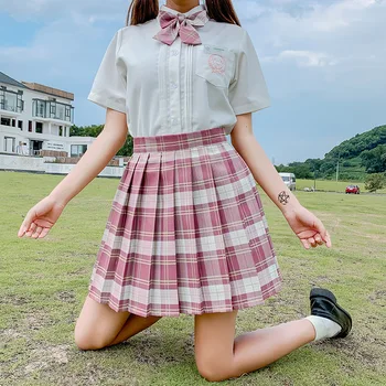 2021 Lete Harajuku JK A-Line Vysoký Pás Gotický Skladaný Sukne Japonský Cosplay Kawaii Dievčatá Roztomilé Sladké Koberčeky Mini Sukne Ženy