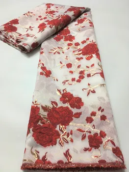 2021 Červená francúzsky Žakárové Čipky Textílie Najnovšie Vysokej Kvality Nigérijský Brocade Čipky Textílie Afriky Čipky Textílie Pre Strany LJK21143A