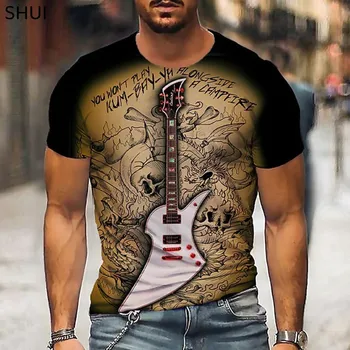 2022 Módne novinky T-shirt Vintage Muž Muži/Ženy Hudba Rock Guitar 3D Gitara Print Art Štýl Mužské Oblečenie Bežné Topy