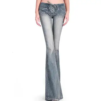 25-30! nové módne polovice pás džínsy ženy krajky-up láska vrecku veľké fishtail chudá džínsy obličkového