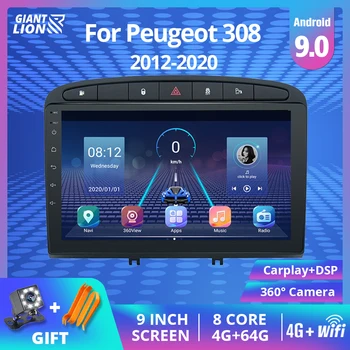 2DIN Android 9.0 Auto Multimediálny Prehrávač Pre Peugeot 308 408 2010-2016 autorádia Hlavu Jednotka Stereo Navigácie GPS Stereo Prijímač