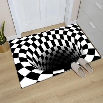 3D Ilúziu, Obdĺžnikového Priestoru, Koberec, Čierno-Biela Kockovaná Vír Geometrické Koberec 3D Vír Ilúziu, protišmykové Rohože