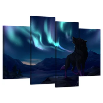 4 Kusy Plagát Izba Dekor Krásne Aurora Vytlačiť Plátno Umenie Vlk na Horských Moderný Štýl Obrázkov Steny v Obývacej Izbe Umenie