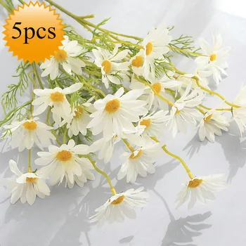 5 ks Plastových Umelé Kvety Biele Daisy Falošné Kvet Dlho, Pobočku Orange Purple Garden Svadobné Svadobné Domáce Dekorácie