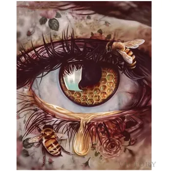 5D Diy Diamond Maľovanie Očí Umenie Plagátu Plné Námestie Diamond Mozaiky Bee Cross Stitch Portrét Výšivky Auta Domova Darček