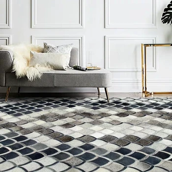 Americký štýl luxusné cowhide kože ručne patchwork koberec prírodná šedá kožušiny koberec pre obývacia izba dekorácie hotel koberec