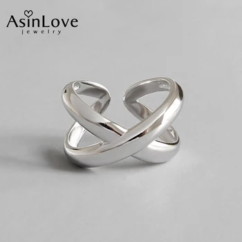 AsinLove Minimalistický Cross X Písmeno Krúžok Reálne 925 Sterling Silver Krúžky pre Ženy Kreatívne Ručné Dizajnér Jemné Šperky Darček