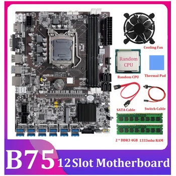 B75 BTC Ťažba Doske 12 PCIE Na USB LGA1155 2XDDR3 4GB 1333Mhz RAM+Randomcpu+SATA Kábel B75 ETH Banské Banské