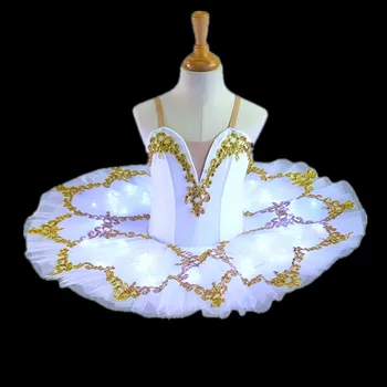 Balet Tutu Sukne LED Tanečné Kostýmy White Swan Lake Pre Dievčatá Balet Kostým