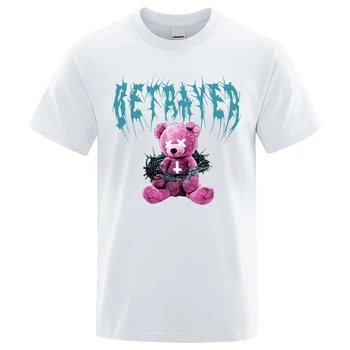 Betraver Konať Ružové Medveď Karikatúry Tlačiť T-Shirts Muž Bežné Bavlnené Tričko V Lete Priedušné Oblečenie Príležitostné Voľné Mens T-Shirts
