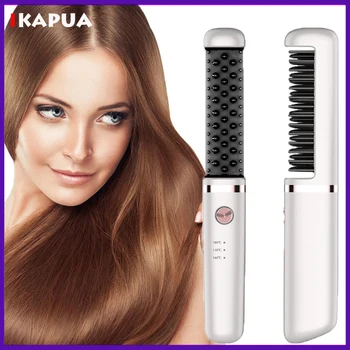 Bezdrôtové Narovnanie Vlasov Kefa USB Nabíjateľné Hot Špirála Prenosné Hair Straightener Profesionálna vlasová Ploché Železo Styling Nástroj
