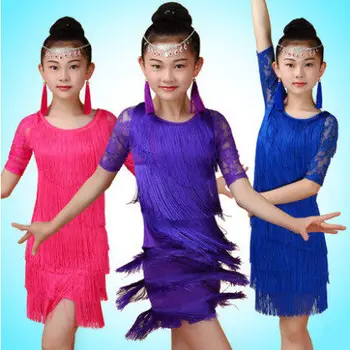Deti Latinské Tanečné Oblečenie Viac Farieb Strapec Sukne Deti Sála Cha Cha Fáze Súťaže Zdobiť Tanec Dievčat Pol Sukne