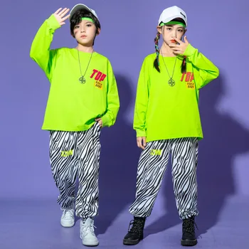 Dieťa Kpop Hip Hop Oblečenie Zelená Mikina Top zebrovité Streetwear Bezec Nohavice pre Dievčatá Chlapci Jazz Tanečných Kostýmov, Šiat