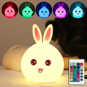 Farebné Silikónové Králik Hračka Noc Lampa USB Nabíjateľné LED Nočného pre Spálne Posteli, Baby, Deti, detské Kreslené Darček