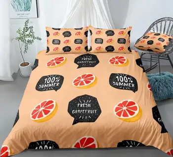 Grapefruit Perinu Nastaviť Ovocie posteľná bielizeň Deti Chlapci Dievčatá Orange Deka Kryt Kráľovná domáci Textil, Orange Posteľ Set 3ks Dropship