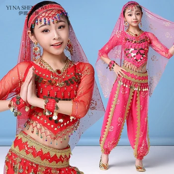 Grils Brušného Tanca Kostým 2 ks Držiaky Pre Deti Indický Tanec, Bollywood Dieťa Brušného Tanca Oblečenie Výkon Orientálny Tanec Nosenie