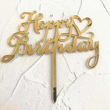 Happy Birthday Akryl Tortu Vňaťou Zlaté Srdce Cupcake Vňaťou Pre Deti Narodeninovej Party Cake Zdobenie Dodávky Baby Sprcha