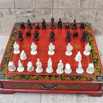 High-grade Starožitný Drevený Čínske Veľké Plochy Šach Hra Skladacie Šachovnici Čínskej Tradície Živice Kusov Dosková Hra
