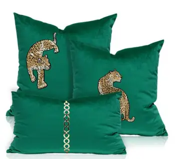 Jednoduchá obývacia izba, spálňa obliečka na vankúš pás obliečka na vankúš leopard výšivky taliansky velvet obliečka na vankúš zelená