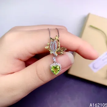 Jemné šperky 925 čistého striebra vykladané prírodné Peridot dievča luxusné populárne motýľ srdce Čínsky štýl gem prívesok náhrdelník suppo