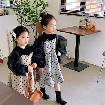 Jeseň 2021 Nové Dievča kórejská Verzia Polka Dot Kožená Sukňa detské Sukne Zimné Šaty Baby Girl Šaty