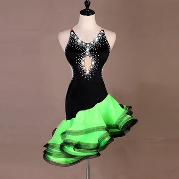 latinské tanečné šaty žien samba karnevalové kostýmy salsa šaty latina tanečné kostýmy latinskej tanca nosiť ženy, zelená backless flitrami