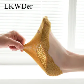 LKWDer 5 Párov Jar Leto Nové Lady Candy Farby Čipky Dámske Ponožky Japonský Čipky Neviditeľné Plytké Úst Bavlnené Ponožky, Silikónové