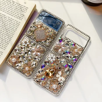 Luxusné Gold Sparkle Drahokamy Crystal Bling pevné púzdro pre Samsung Galaxy Z Flip 3 Flip3 Z Flip 5G Kryt Diamond Parfum Fľašu Prípadoch