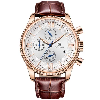 Luxusné Značky Rose Gold Steel Prípade pánske Hodinky kompletný kalendár Quartz Chronograf Obchodné Muž Náramkové hodinky Vodotesné A536
