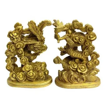 meď Čínsky ručné mosadz Geomantics fengshui šťastie socha - dragon & phoenix Kancelárske a domáce dekorácie