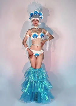 Morská Víla Hranie Rolí Cosplay Kostým Sexy Nočný Klub Tanečné Oblečenie Fáze Nosenie Shell Perlou Bikini Pokrývky Hlavy Nohu Rukáv Rave Oblečenie