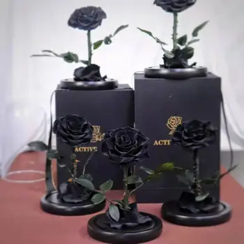 Navždy Trvalé Real Big Black Rose Láska Srdca Dary Konzervované Ruže, Kvety, Sklo v Dome Remesiel Domáce Dekorácie
