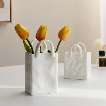 Nordic Tvorivé Kôš Keramické Mini Váza Kabelka Dekorácie Jednoduché Sušené Kvety Usporiadanie Vázy Tabuľka Dekor Hrnce Umenie Domov