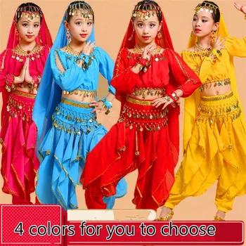 Nové Deti Indický Tanec Výkon Šaty, Brušný Tanec Národnej Bollywood Dance Kostýmy pre Dievčatá Brucho Dancewear Oblečenie Set sa