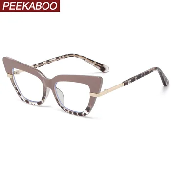 Peekaboo módne anti modré svetlo okuliare žena jasný objektív pol kovové mačky okuliare rám ženy leopard transparentné dekorácie