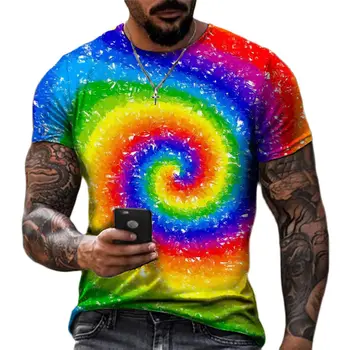 Rainbow Závrat Tlač Krátke Sleeve T-shirt Hypnotické T-shirt Slim T Shirt Ležérny Top pánske Oblečenie