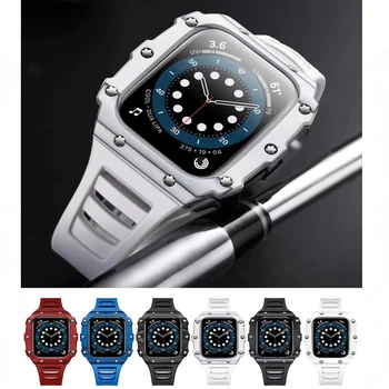Retrofit Súprava Popruh Pre Apple hodinky kapela 45 mm 44 mm 40 mm 41mm Gumy Popruh+Carbon Fiber/Keramické Prípade iWatch 8 7 6 5 4 SE Pásu