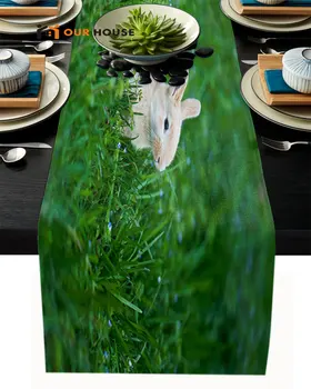 Roztomilý Králik Zelená Tráva Rohože Stôl Runner na Kávu Domácej Kuchyni Svadobný Stôl Dekorácie Jedálenský Stôl Non-slip Umiestnenie