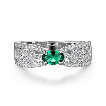 S925 mincový striebro pšenica ucho duté stuha 4 * 6 emerald krúžok žien menšiny dizajn luxusné troch-dimenzionální iny