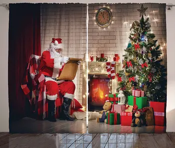 Santa Blackout Závesy Staré Santa Claus Sedí Doma na štedrý Večer Čítanie Písmen V Blízkosti Strom Okno Opony