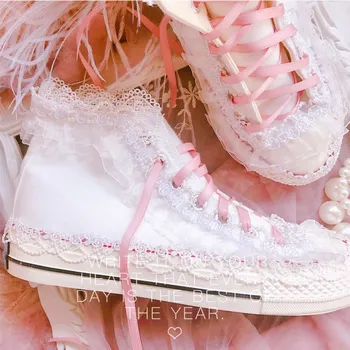 Sladké Lolita princezná ploché plátno študent topánky high-top páse s nástrojmi čipky kawaii dievča cosplay topánky pohodlné dámske topánky loli cos