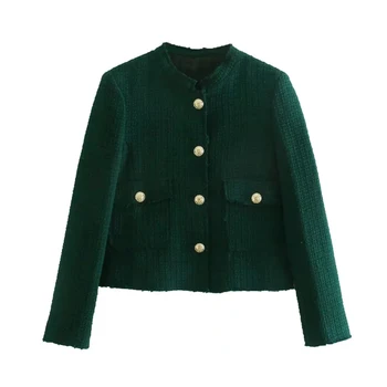 SLMD Vintage Ženy Zelená Sukňa Kabát Nastaviť Tlačidlá Ostrihané Textúra Bundy Späť Vrecká na Zips, Mini Sukne