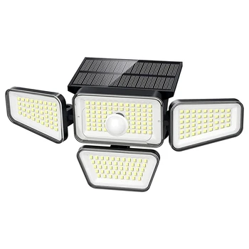 Slnečné Svetlo Vonkajšie,270 LED 3000LM Snímač Pohybu Svetla,4 Hlavy 3 Režimy Solárne LED Bezdrôtový Povodňových Svetlá