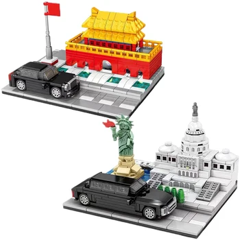 Street View Série Mini Socha Slobody Capitol Building Blocks Tehly Tian'anmen Námestie Svetovej Architektúry Hračky Pre Dieťa Dary