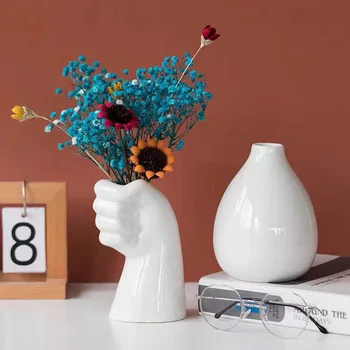 Umenie Prst Kvetinové Vázy Keramické Biele, Žlté Váza Kvetináče Kôš Nordic Domov Obývacia Izba Dekor Ornament Kvet Usporiadanie