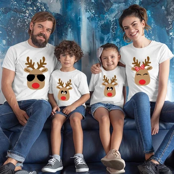 Veselé Vianoce Rodine Zodpovedajúce Oblečenie Matka, Otec, Syn, Dcéra Elk Krátky Rukáv T Shirt Módne Vianoce Bavlnené Oblečenie